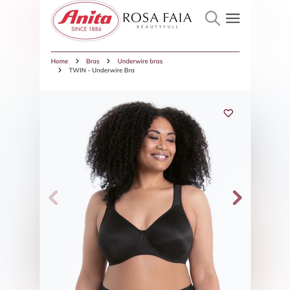 Rosa Faia Twin style Black smooth Underwire Bra size 36D new, 2 hooks back